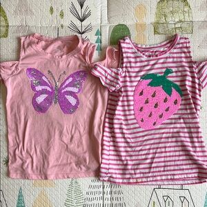 The Children’s Place Pink Butterfly and Strawberry Cold Shoulder Tops (Size:7/8)